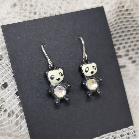 Cute Panda Bear Earrings Rhinestone Belly Pierced - Picture 3 of 5
